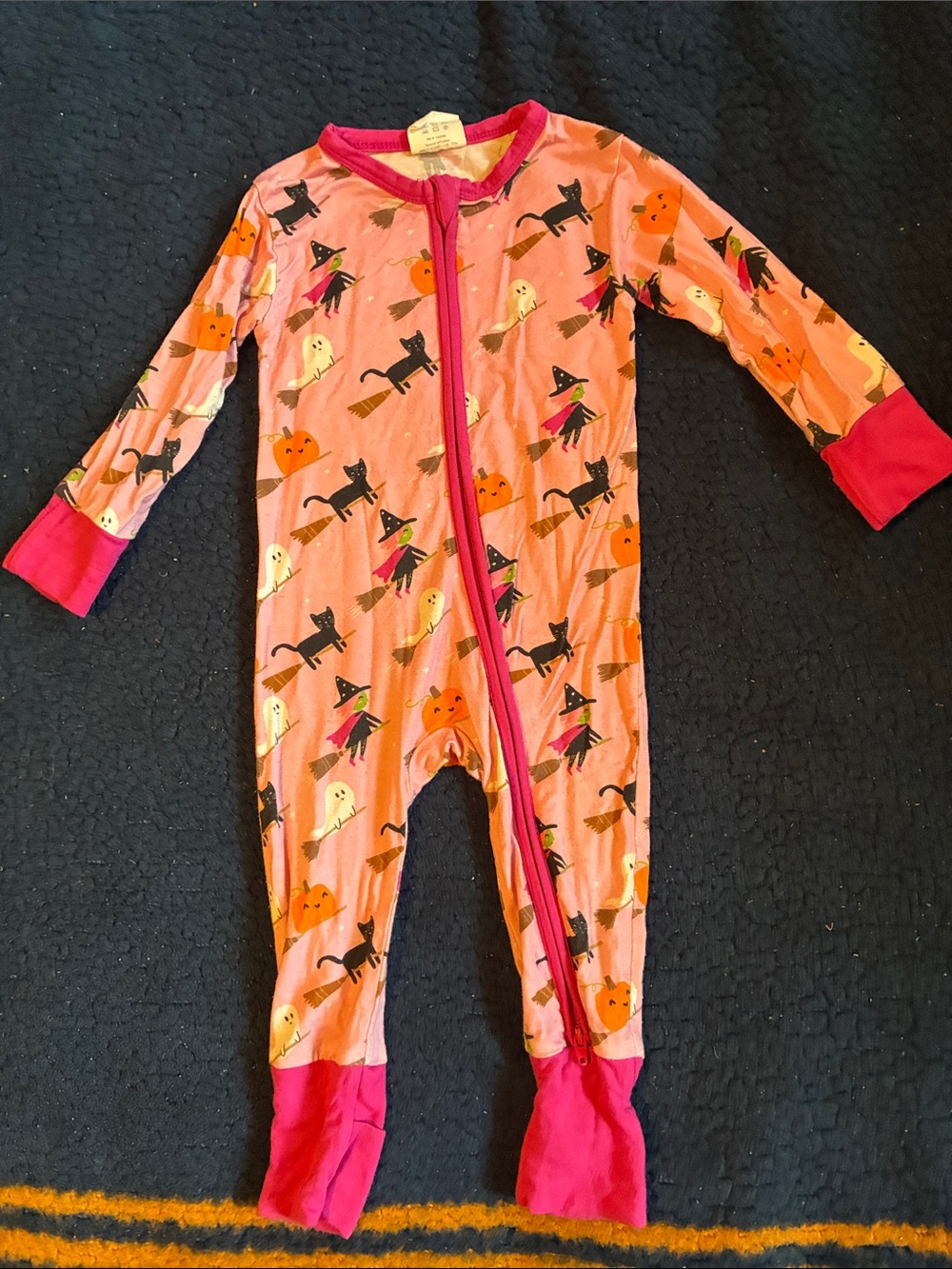 Spearmint love Girls Pink Halloween Footed One-Piece Pajama with Front Zip
